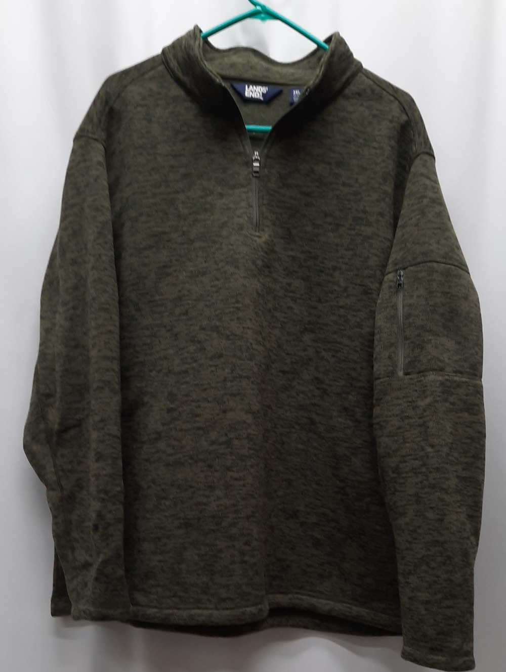Lands' End Mens 3XL Olive Green 1/4 Zip Pullover Sweater Shirt Casual Preppy